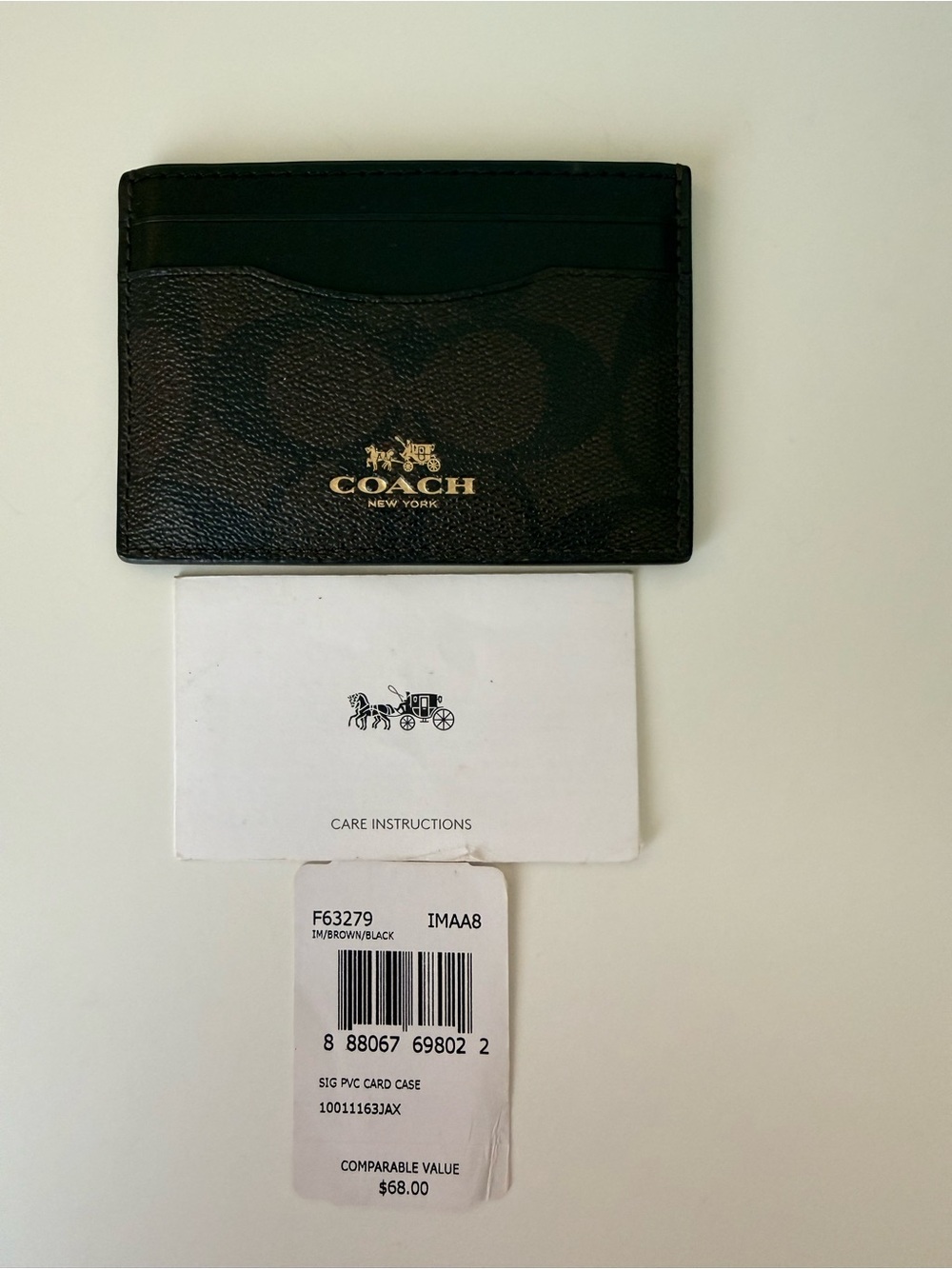 Coach Signature Card Case Wallet in Brown and Black with Gold Logo